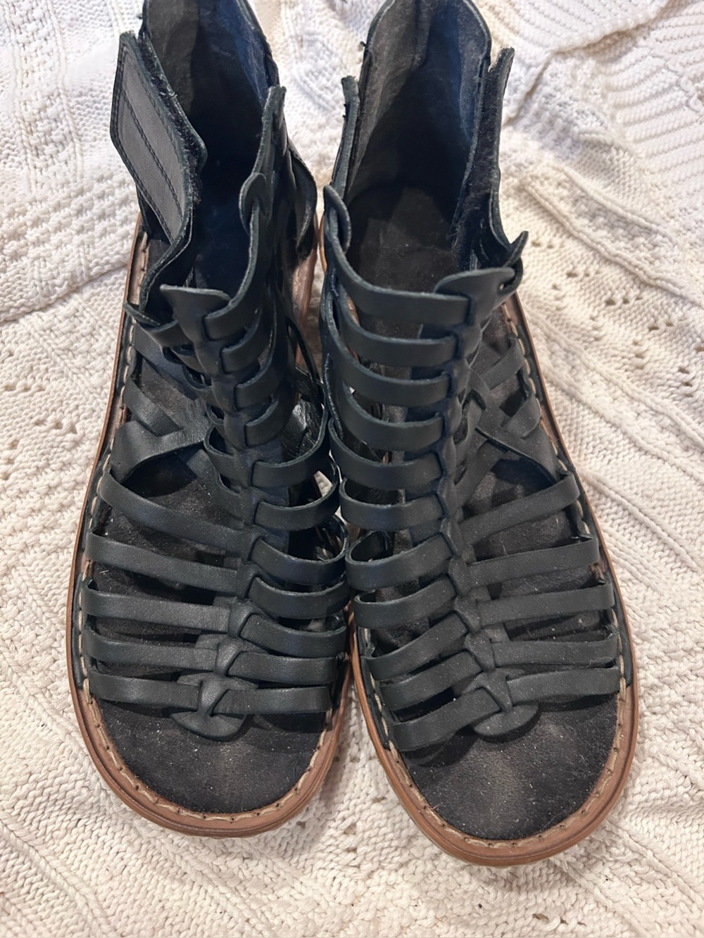 Reiker Authentic Leather Black Strappy Gladiator Sandals With Velcro Closure